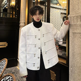 Xpoko Men Winter Outfit Men's Elegant Jacket Korean Style Luxury Short Suit Coat Fashion Multi-zipper Sequin Design Trend Male Casual Jackets White