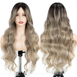 Xpoko Synthetic Lace Wig Water Wave  28 Inch Brown Blonde Wig with Bang Lace Wig Ombre Blonde Cosplay Wigs For Women Lace Front Wig