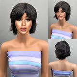 Xpoko Short Black Wigs with Bangs Synthetic Wavy Bob Wig for Women Synthetic Curly Pastel Bob Wig for Girl Colorful Cosplay Wigs