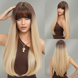 Xpoko Costume Wig High Density Synthetic Long Straight Blonde Wig For Women Heat Resistant Daily Party Cosplay With Neat Bangs