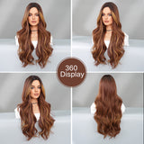 Xpoko Synthetic Long Loose Wavy Light Brown Wig for Women Daily Party Highlight Blonde Looking Wavy Wigs Middle Part Wig