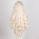 Xpoko For Daily Use By Women Role-Playing 28in Synthetic 13*4 Lace Long Hair Curly Silver Synthetic Wig Bangs White Wavy Wig Suitable