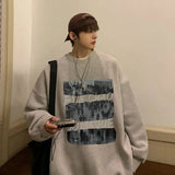 Xpoko Sweater ins trendy brand men spring and autumn oversize high street jacket autumn loose round neck hoodless ins American style