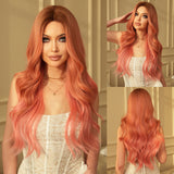 Xpoko Long Loose Wave Light Camel Wigs With Dark Roots High Quality Synthetic Layered Middle Part Hair Wig For Women