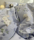 Xpoko -  Sweet cute rabbit tulips blue bedding set kid teen,twin full queen flower cotton home textile bed sheet pillow case quilt cover