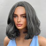 Xpoko Short Black Wigs with Bangs Synthetic Wavy Bob Wig for Women Synthetic Curly Pastel Bob Wig for Girl Colorful Cosplay Wigs