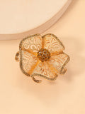 Xpoko Adjustable Flower Shape Hollow Rhinestone Rings Accessories