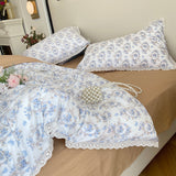 Xpoko  -  Vintage Countryside Floral Lace Ruffles Duvet Cover Set, Pillowcases with Bed Sheet, Fitted Sheet, Girls Bedding Set