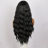 Xpoko 28 inch Black Daily High End Lace Front Wig 13 * 4 Hand Hook Lace Non Glue Synthetic Party Big Wave Wig Black Role Playing Wig