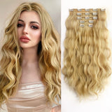 Xpoko Clip in Hair Extensions StrRid Black Hair Extension Wavy 18" Synthetic Thick Blonde Clips on Hair Piece for Women 5PCS Curly