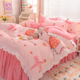 Xpoko Pastoral Style Bedding Set Cotton 3/4pcs Floral Duvet Cover with Pillowcases Cute Flowers Bed Skirtwith Zipper Quilt Cover