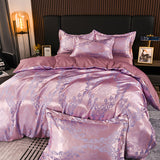 Xpoko - Beautiful Floral Jacquard Satin Bedding Set Full Queen King Size