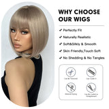 Xpoko Light Brown Short Bob Straight Synthetic Wig With Bangs for Black Women Natural Cosplay Daily Halloween Use Heat Resistant Fiber