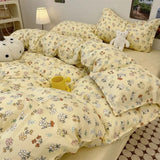 Xpoko INS Cream Style Bedding Set Duvet Cover Soft Queen Full Twin Size Floral Flat Bed Sheet Girls Pastoral Quilt Cover Pillowcase