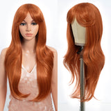 Xpoko Blond Orange Synthetic Wigs with Bangs Medium Straight 26inches  Layered Natural Hairs for Women Daily Cosplay Heat Resistant