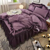 Xpoko Luxury bedding set  Black ruffle lace duvet cover bed skirt pillowcase princess queen king size bedspread Bedlinen