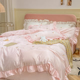 Xpoko - Comfortable and Soft Sweet Style Satin Bedding Set 4 Pcs