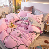 Xpoko Super Soft Warm Cosy Flannel Velvet Fleece Cartoon Bear Embroidery Child Bedding Set Duvet Cover Flat/Fitted Sheet Pillowcases