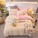 Xpoko Super Soft Warm Cosy Flannel Velvet Fleece Cartoon Bear Embroidery Child Bedding Set Duvet Cover Flat/Fitted Sheet Pillowcases