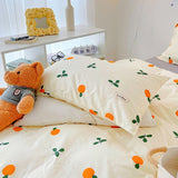 Xpoko 3/4pcs Cute Orange Bedding Set Twin Full Queen Size Quilt Covers Kawaii Animal Fitted Bed Sheet Pillowcase Bedroom Duvet Cover