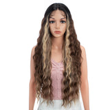 Xpoko Synthetic Lace Front Wigs For Women 30" Long Deep Wave Lace Wig Ombre Brown Blonde Highlight Cosplay Wigs Heat Resistant