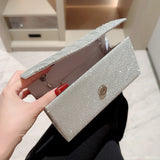 Xpoko back to school Ladies Glitter Silver Clutch Bag Envelope Evening Bag Fashion Elegant Long Purse Women Chain Shoulder Bags Wedding Party Handbag