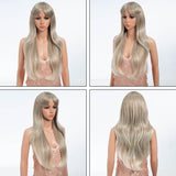 Xpoko Synthetic Straight Layered Wigs Blonde Platinum  Wig with Bangs Cosplay Daily Use Natural Hair Heat Resistant Wig for Women