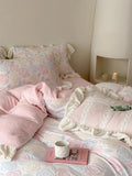 Xpoko New Winter Rose Velvet Bedding Set Romantic Lace Ruffles Comforter Sets Fluffy Milk Velvet Duvet Cover Set Eldense Bed Sheet