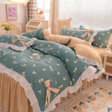 Xpoko Pastoral Style Bedding Set Cotton 3/4pcs Floral Duvet Cover with Pillowcases Cute Flowers Bed Skirtwith Zipper Quilt Cover