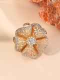 Xpoko Adjustable Flower Shape Hollow Rhinestone Rings Accessories