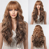 Xpoko Synthetic Orange Cosplay Wig with Wavy Bangs Ginger Copper Long Curly Wave Wigs for Women Halloween Party Heat Resistant Hair