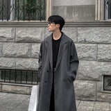 Xpoko Men Winter Outfit Trench Coat Autumn Korean Men's New Fashion Overcoat Male Long Windbreaker Streetwear Trench Men Outerwear Black/Gray/Coffee