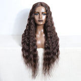 Xpoko Synthetic Cosplay  Lace Front Wig Lace Frontal Wig 30"Deep Curly Brown Brunette ShadeFor Black Women Lace Front Wig