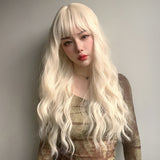 Xpoko Daily Party Lolita White Wavy Long Curly Hair Synthetic Fiber Women's Wig Qi Liu Hai Silk Women's Wig