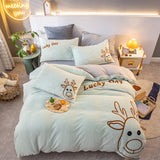 Xpoko Super Soft Warm Cosy Flannel Velvet Fleece Cartoon Bear Embroidery Child Bedding Set Duvet Cover Flat/Fitted Sheet Pillowcases