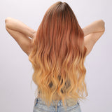 Xpoko Daily Chic: 28-Inch Ombre Orange Wavy Curls Synthetic Wig, Unleash Fashionable Vibes for Stylish Daily Wear