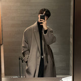 Xpoko Men Winter Outfit Winter Men Thick Woolen Dust Coats Korean Style Streetwear Male Loose Solid Color Warm Trenchcoat High Quality Men's Windbreak