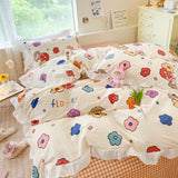 Xpoko Kawaii Peach Bedding Set For Home Cotton Twin Full Queen Size Strawberry Bear Cute Fitted Bed Sheet Pillowcases Duvet Cover