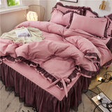 Xpoko Luxury bedding set  Black ruffle lace duvet cover bed skirt pillowcase princess queen king size bedspread Bedlinen