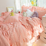 Xpoko Korean Princess Seersucker Kawaii Bedding Set Lovely Ruffles Girl Duvet Cover Set Solid Color Soft Comfortable Bed Sets 220x240