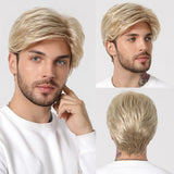 Xpoko Men Short Dark Brown Synthetic Wigs Straight Wigs for Men Daily Use with Cap Pixie Cut Cosplay Party Wig Natural Heat Resistant