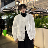 Xpoko Men Winter Outfit Men's Elegant Jacket Korean Style Luxury Short Suit Coat Fashion Multi-zipper Sequin Design Trend Male Casual Jackets White