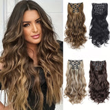 Xpoko 16 Clips 6Pcs/Set Hair Extensions Long Wavy Hairstyle Synthetic Hairpieces Heat Resistant For Women Multi Color Clip