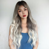 Xpoko Dark Gray Gradient Color Women's Wig Long Hair Fluffy Daily Big Wave Long Lolita Party Cosplay Women's Wig Curly Hair