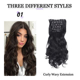 Xpoko 22 inch curly synthetic hair 6 piece curling extensions set to extend hair extensions Invisible clip wig extends long piece