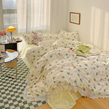 Xpoko  -  Floral Style 100% Cotton Printed Soft Bedding Set Duvet Cover Bedclothes Bedspread Pillowcase Flat Sheets Comforter Set for Girl