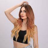 Xpoko Daily Chic: 28-Inch Ombre Orange Wavy Curls Synthetic Wig, Unleash Fashionable Vibes for Stylish Daily Wear