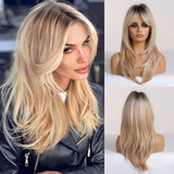 Xpoko Synthetic Wig Ladies Long Blonde Eight Figure Bangs Layered Wigs Suitable For Everyday Parties Wigs Cosplay Party Daily Hair