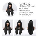 Xpoko Synthetic Long Silky Straight Wigs with Bangs Black Cosplay Party Lolita Hair Wigs for Women Natural Heat Resistant Wig