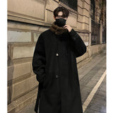 Xpoko Men Winter Outfit Men's Lamb wool Patchwork Woolen Overcoat Men High-end Stand Collar Casual Loose Korean Style Winter New Elegant Trench Coat